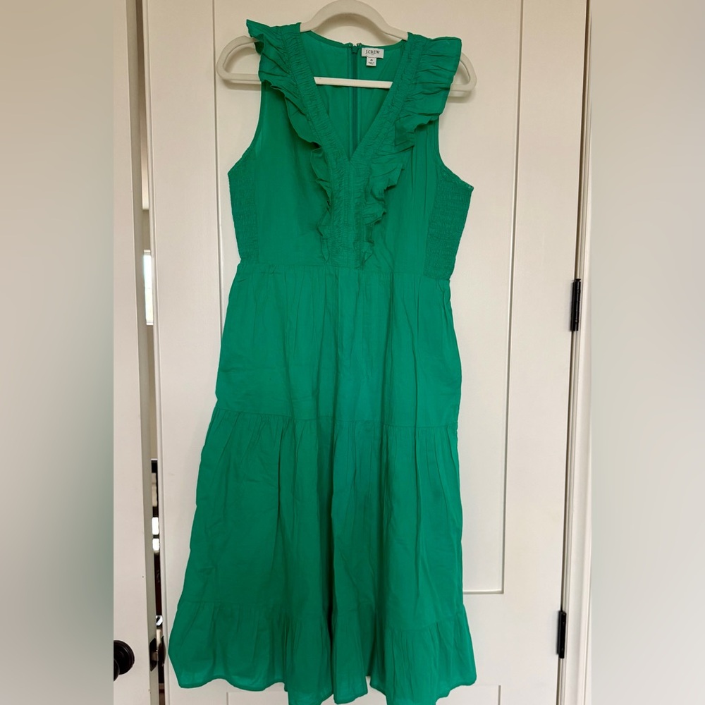 J. Crew Sleeveless Green Tiered Maxi Dress